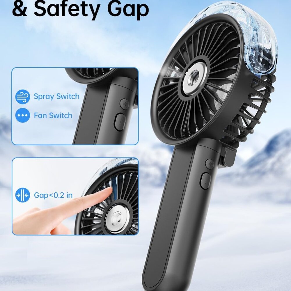 Portable Misting Fan Handheld Personal Fan 180° Foldable with Mist Spray USB Rec - Picture 6 of 7